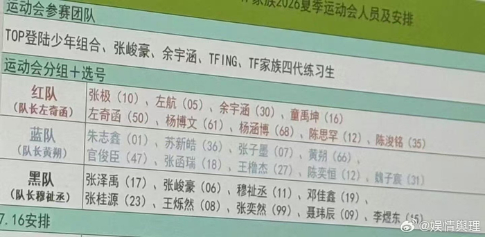 九游娱乐-TF家族夏日运动会分组阵容曝光|TF家族练习生|TF家族四代|张峻豪|余宇涵|童禹坤_新浪体育_新浪新闻